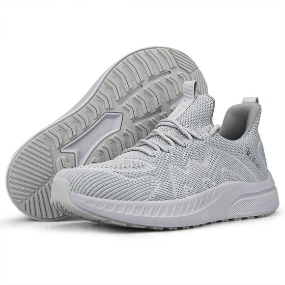 Feethit Women Light Grey Lightweight Wide Mesh Workout Sneakers For Tennis Gym - Picture 5 of 6